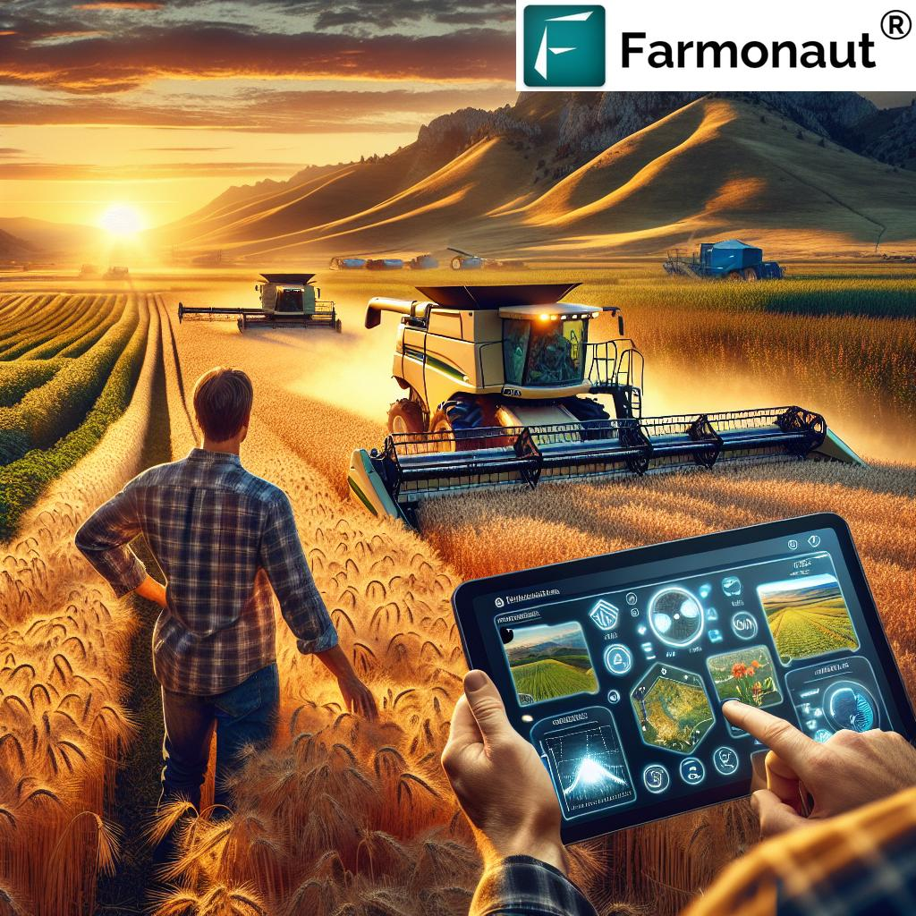 A Combine harvester in a wheat field, symbolizing the intersection of technology and agriculture