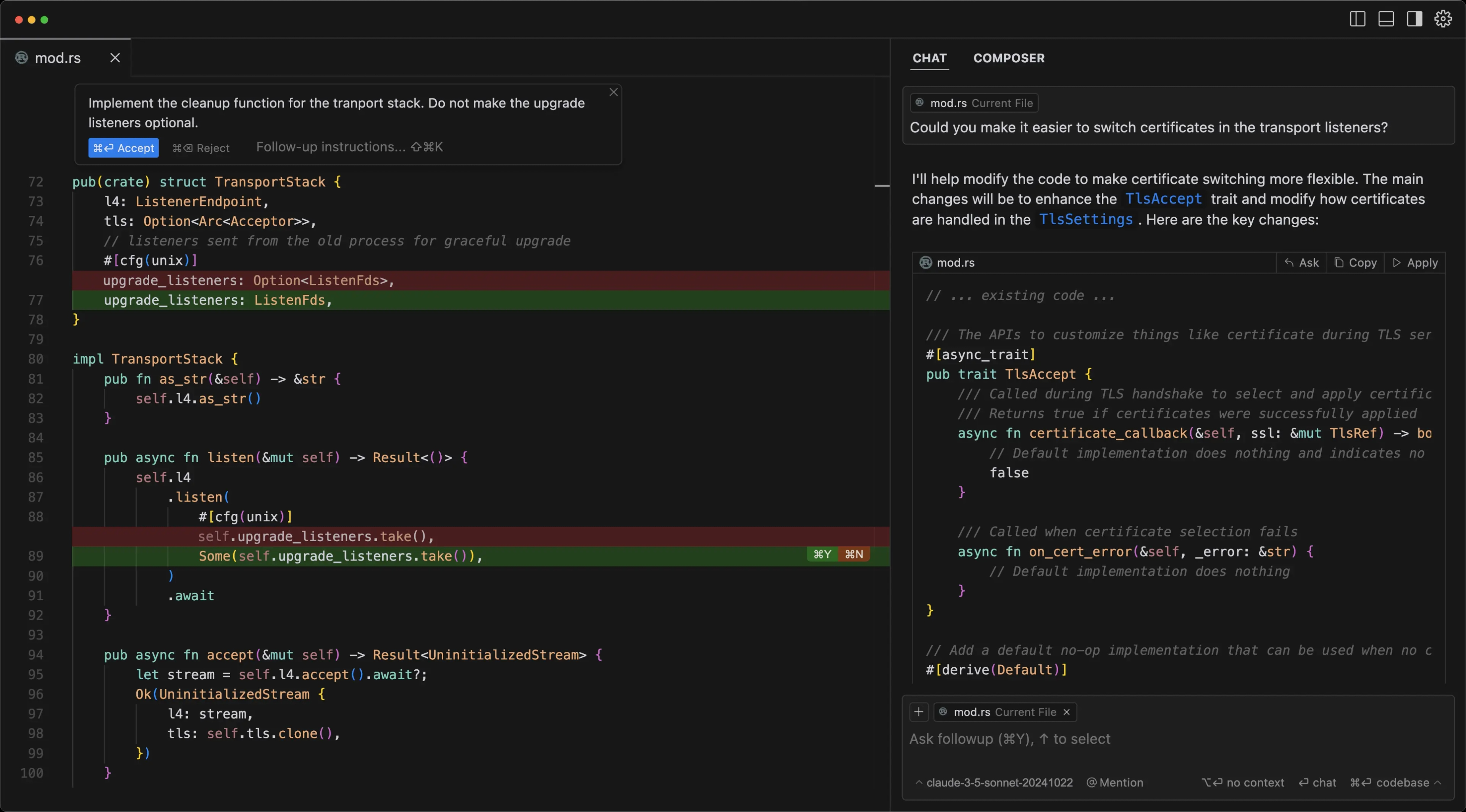 Cursor IDE interface with code completion suggestions