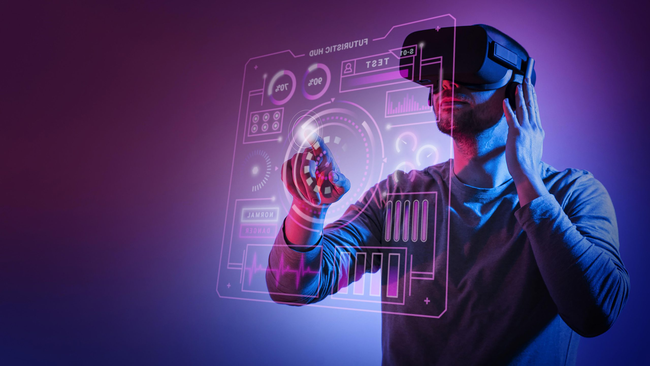 Person wearing virtual reality headset