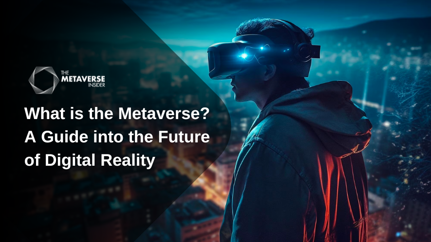 A person wearing a VR headset, surrounded by a futuristic cityscape
